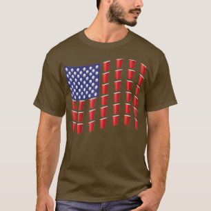 Beer Pong T Red Cup American Flag USA July 4th T-Shirt