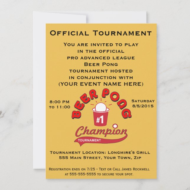 Beer Pong Tournament (Party) Invitation (Back)