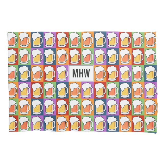 BEER Pop Art custom monogram pillowcases (Front)