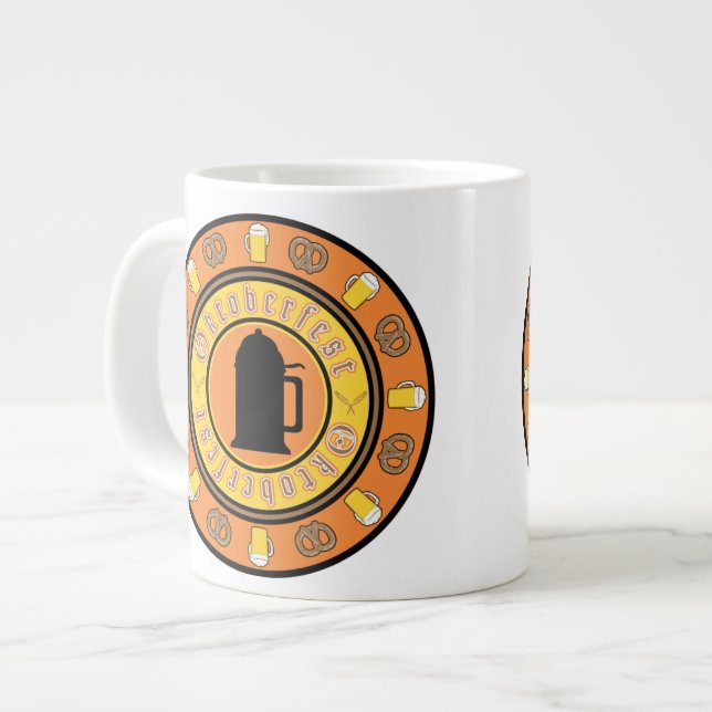 Beer, Pretzels, Stein Oktoberfest Large Coffee Mug (Front Left)