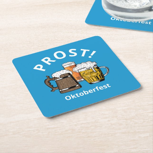 Beer Prost Oktoberfest Square Paper Coaster (Angled)