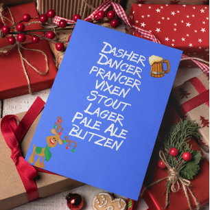 Beer Reindeer Names Rudolph Christmas Funny Holiday Card