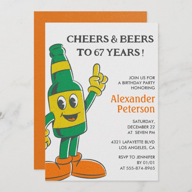 Beer Rustic Funny Men 67th birthday invitation (Front/Back)