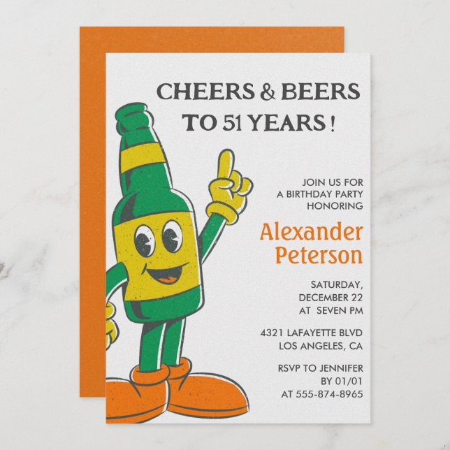 Beer Rustic Retro Men 51st birthday invitation (Front/Back)