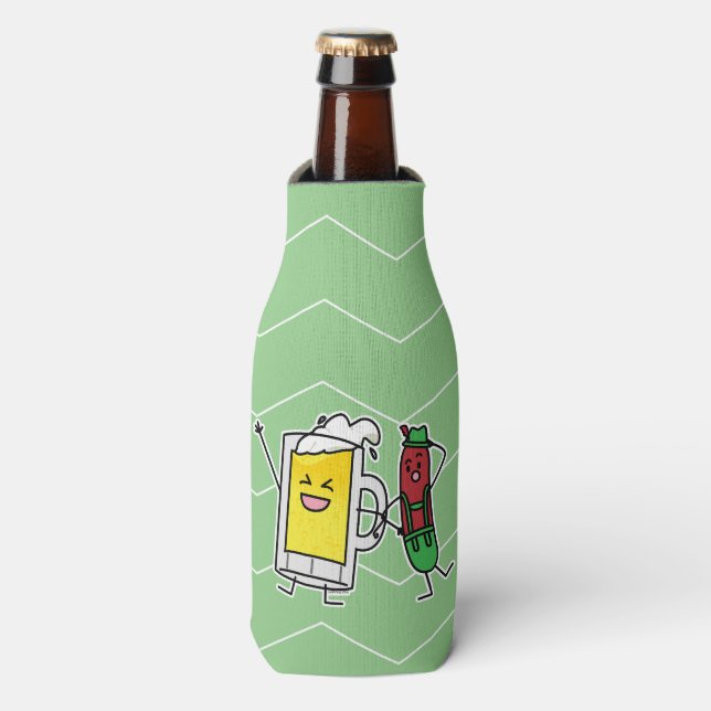 Beer sausage Octoberfest Oktoberfest lederhosen Bottle Cooler (Bottle Front)