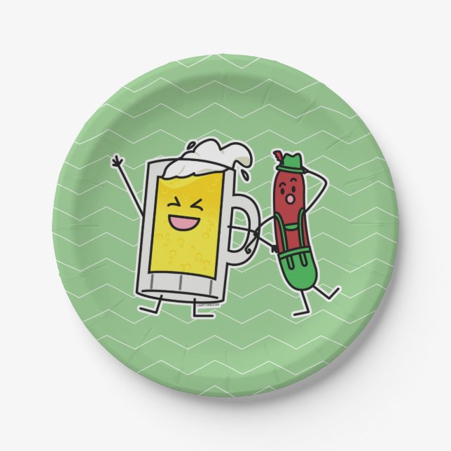 Beer sausage Octoberfest Oktoberfest lederhosen Paper Plate (Front)