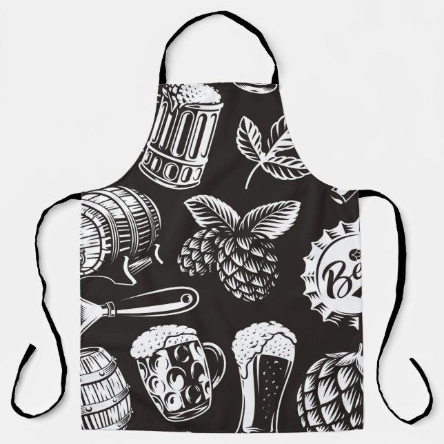 Beer seamless pattern in vintage styleart, backgro apron (Front)