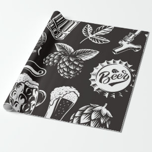 Beer seamless pattern in vintage styleart, backgro wrapping paper