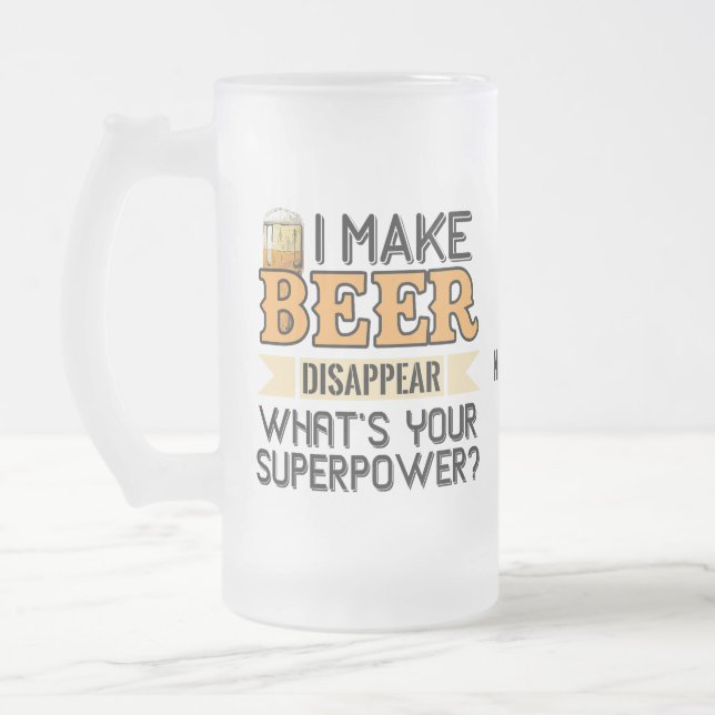 Beer Superpower custom name Frosted Glass Beer Mug (Left)