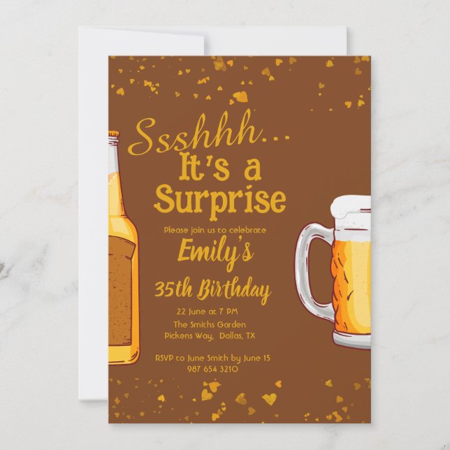Beer surprise birthday party invitation (Front)