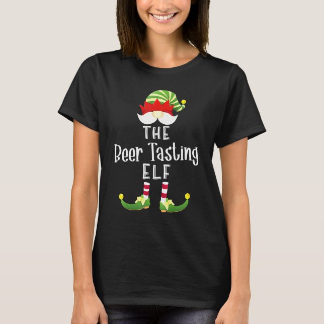 Beer Tasting Elf Group Christmas Pajama Party T-Shirt (Front)