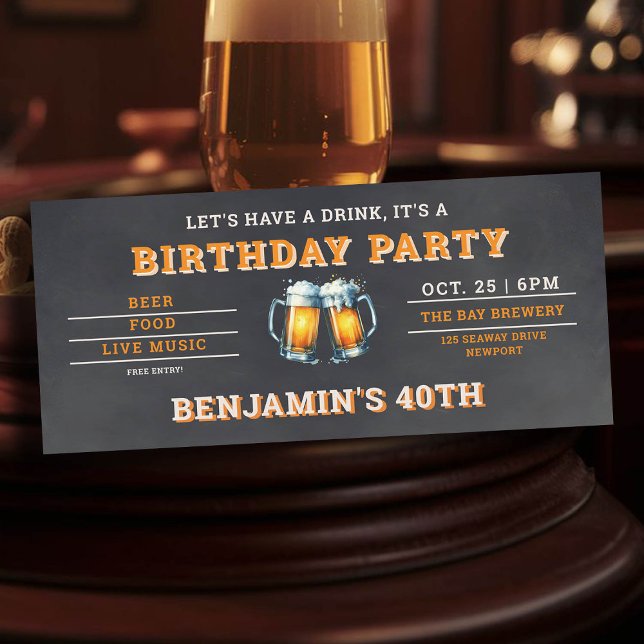Beer Themed Brewery Men's 40th Birthday Black (men's 40th birthday party invitation beer themed brewery backyard oktoberfest black)