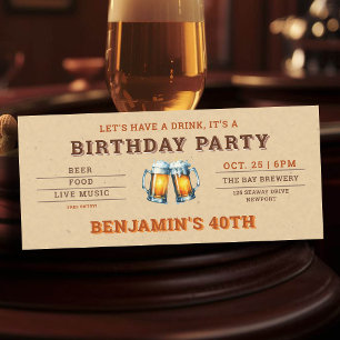 Beer Themed Brewery Ticket Men's 40th Birthday