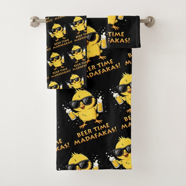 Beer Time Madafakas Funny Meme Duck Goose Retro Bath Towel Set (Insitu)