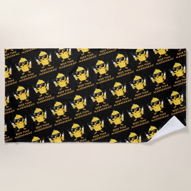 Beer Time Madafakas Funny Meme Duck Goose Retro Beach Towel (Front)