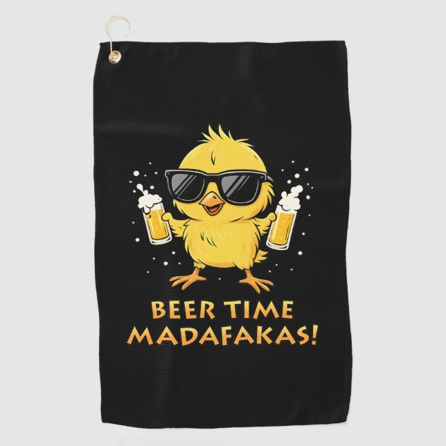 Beer Time Madafakas Funny Meme Duck Goose Retro Golf Towel (Front)