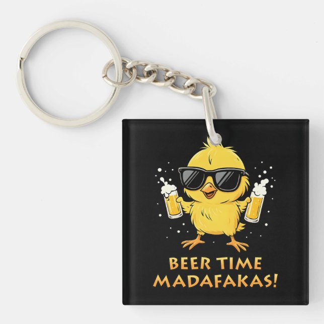 Beer Time Madafakas Funny Meme Duck Goose Retro Key Ring (Front)
