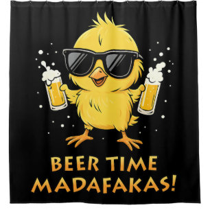 Beer Time Madafakas Funny Meme Duck Goose Retro Shower Curtain