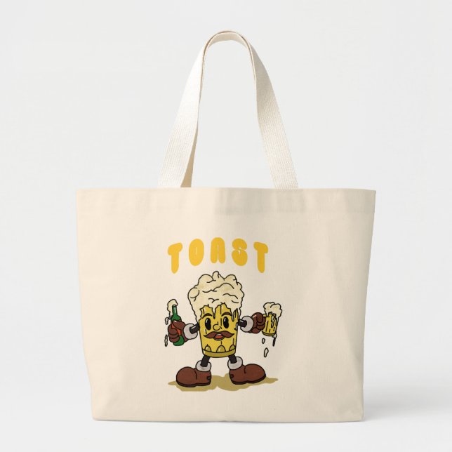 Beer Toast Mascot Large Tote Bag (Front)