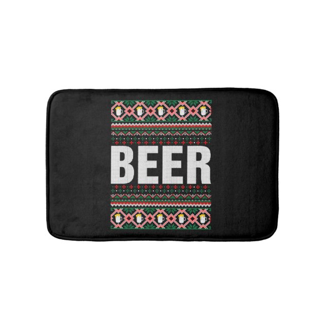 Beer Ugly Christmas Sweater Bath Mat (Front)