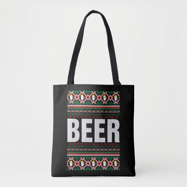 Beer Ugly Christmas Sweater Tote Bag (Front)