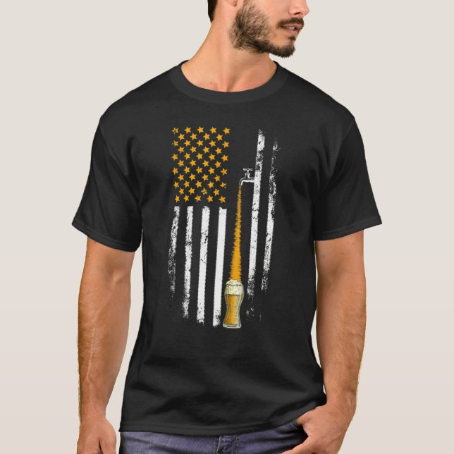 Beer Usa Flag  Beer Tap Fathers Day  Beer Patriot  T-Shirt (Front)