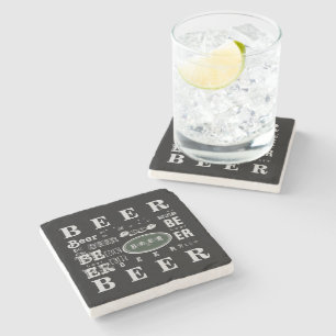 Beer- White & Green Collage Stone Coaster