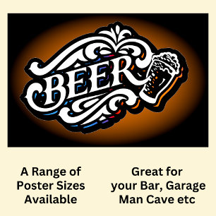 BEER  - White on Brown   Poster