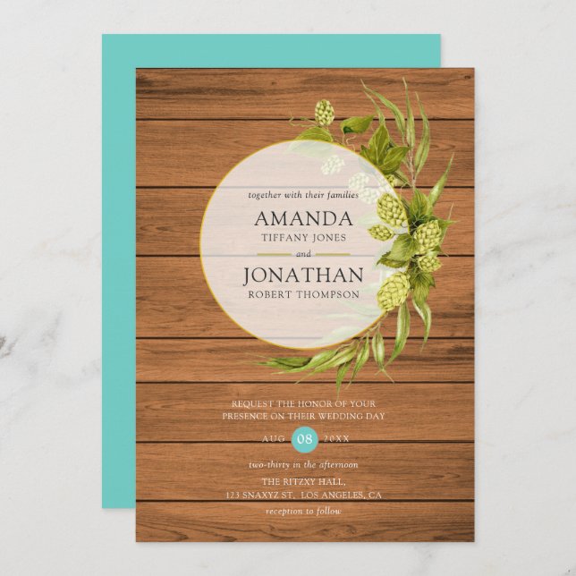 Beer Willow Greenery and Gold Geometric Wedding In Invitation (Front/Back)