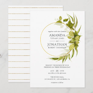 Beer Willow Greenery and Gold Geometric Wedding Invitation