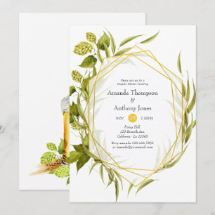Beer Willow Greenery Gold Geometric Couples Shower Invitation