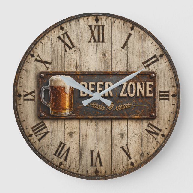 Beer Zone  Rustic Bar Vintage Pub Large Clock (Front)