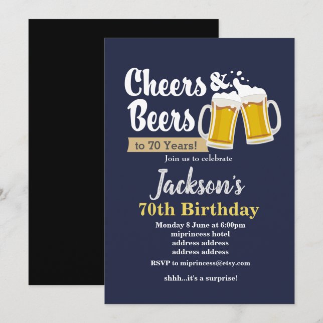 Beers birthday invitation, cheers to any years! invitation (Front/Back)
