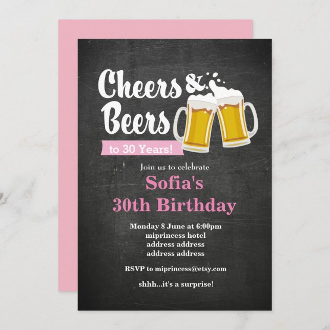 Beers birthday invitation, cheers to any years! invitation (Front/Back)