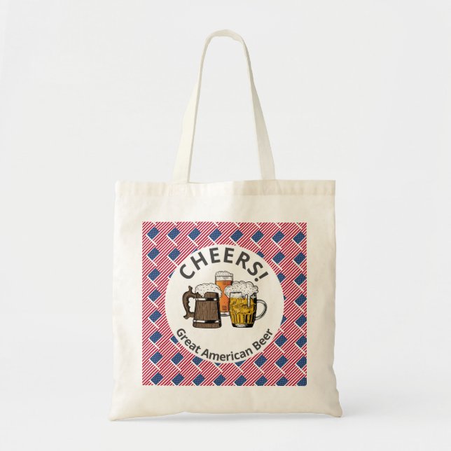 Beers Cheers USA FLAG American Customised Cartoon Tote Bag (Front)