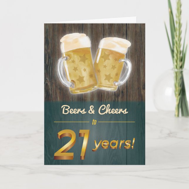 Beers & Cheers Wood Twenty-First Birthday Card (Front)