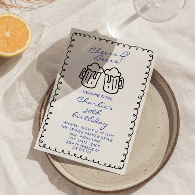 Beers Hand Written Drawn Male Fun Birthday Party Invitation (Creator Uploaded)
