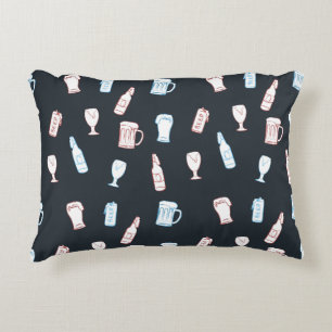 Beers Rustic Hand Drawn Whimsical Beer Man Cave Decorative Cushion