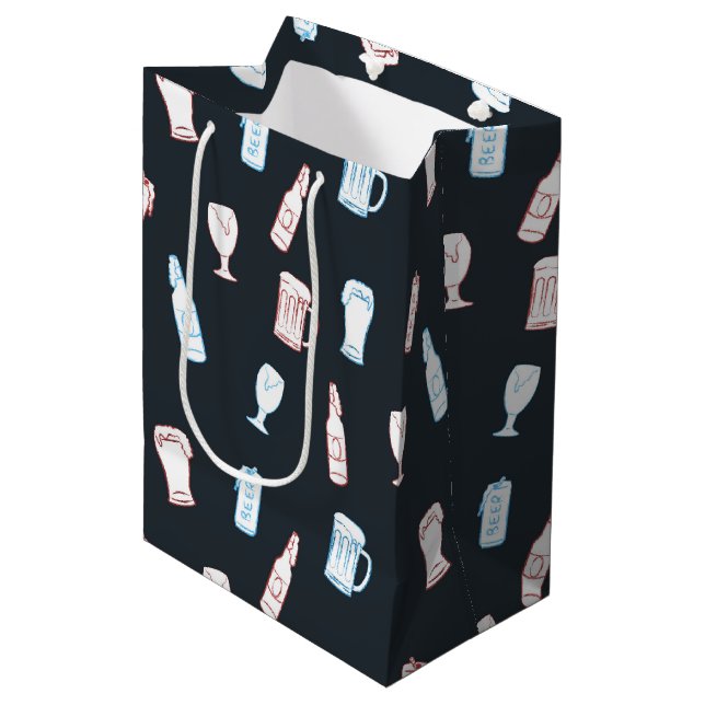 Beers Rustic Hand Drawn Whimsical Beer Party Theme Medium Gift Bag (Front Angled)