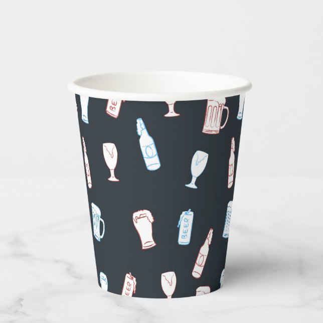Beers Rustic Hand Drawn Whimsical Beer Party Theme Paper Cups (Front)