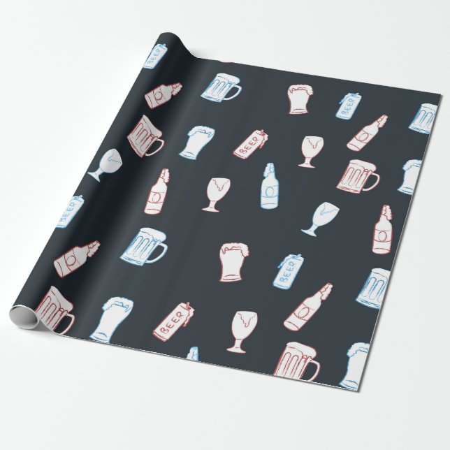 Beers Rustic Hand Drawn Whimsical Beer Party Theme Wrapping Paper (Unrolled)