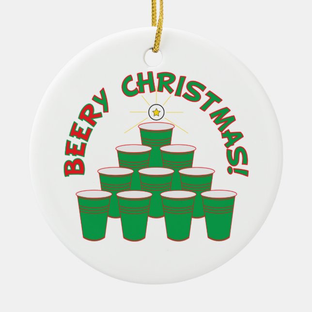 BEERy Christmas! Ceramic Tree Decoration (Front)