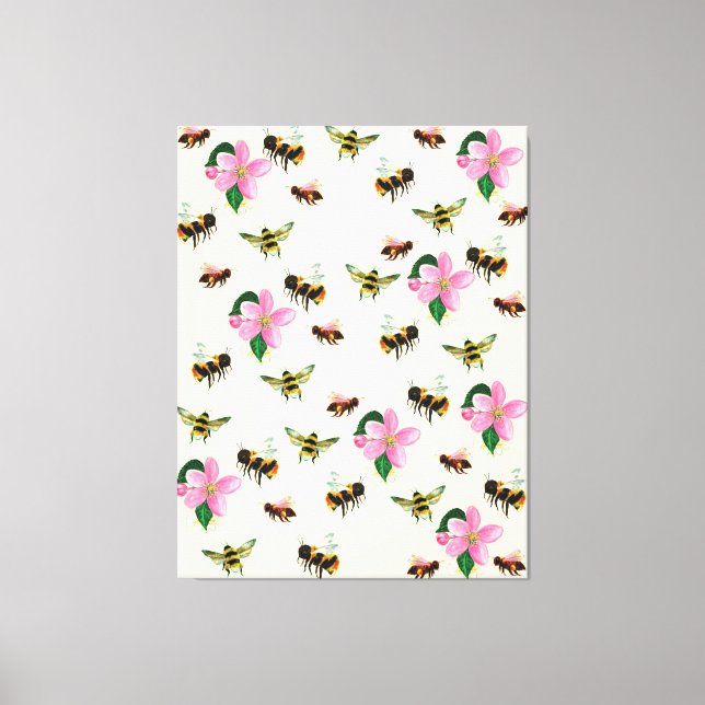 Bees and bumblebees & fruit blossoms   canvas print (Front)