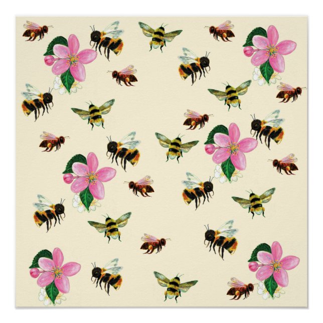 Bees and bumblebees & fruit blossoms  poster (Front)
