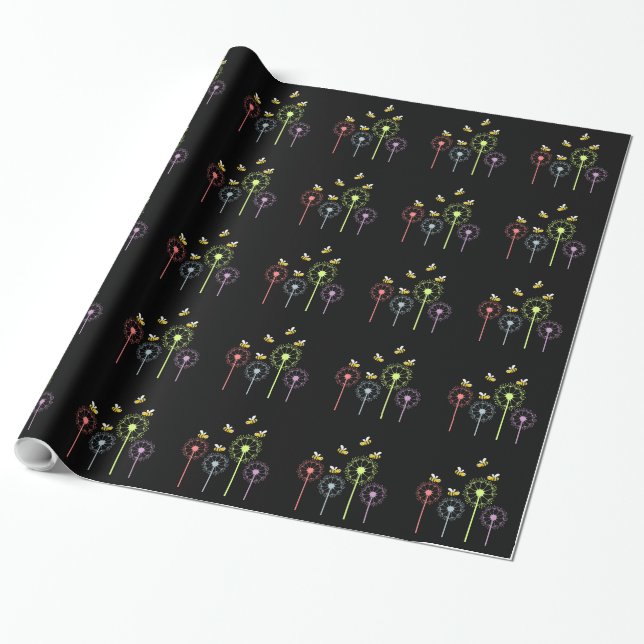 Bees and Dandelion Wrapping Paper (Unrolled)
