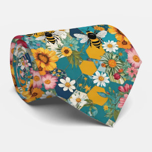 Bees and Florals Bee Flower Pattern Tie
