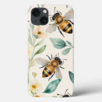 Bees and Flowers - Cream Floral Honey Bee Pattern