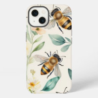 Bees and Flowers - Cream Floral Honey Bee Pattern