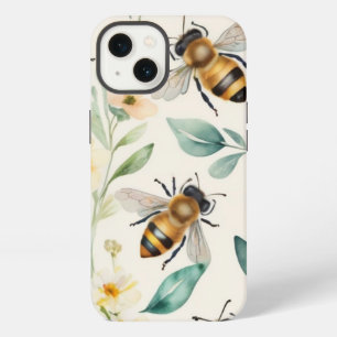 Bees and Flowers - Cream Floral Honey Bee Pattern iPhone 13 Case