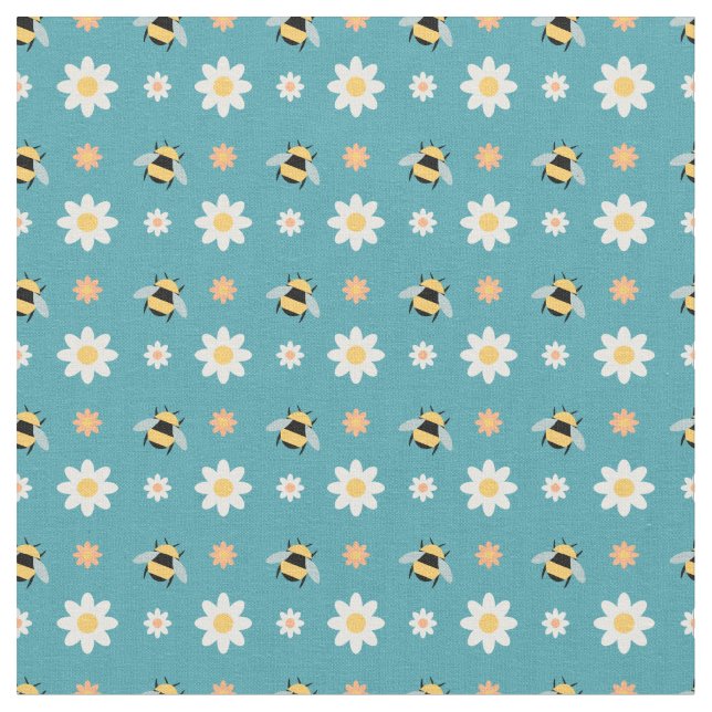 Bees and Flowers Fabric (Close Up)